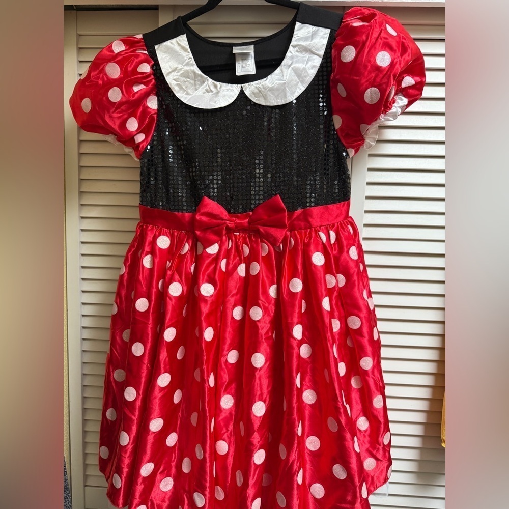 Disney Store Minnie Mouse Youth Sz L Black Sequin Red & White Polka Dot Costume - Picture 1 of 12